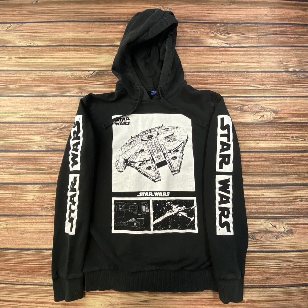 H&M Star Wars Unsiex Hoodie Sz M Black Long Sleeve Millennium Falcon